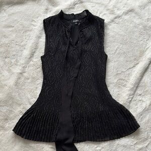 DKNY Black Tie Neckline Shirt Medium